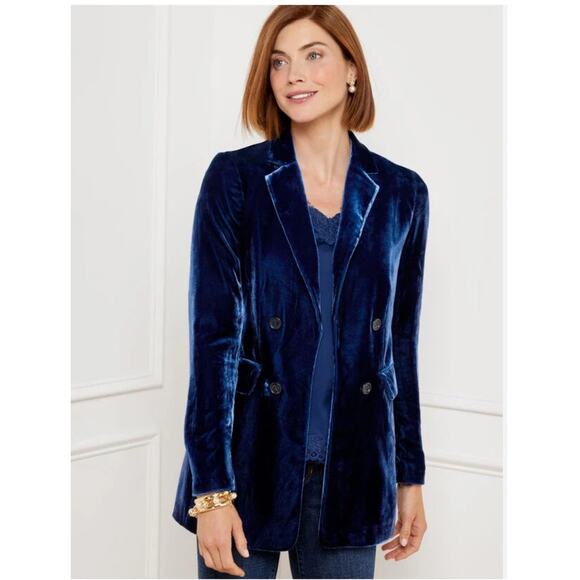 NWOT Talbots Navy Blue Velvet Velveteen Preppy Academia Women's Blazer Size 10P - Picture 1 of 12